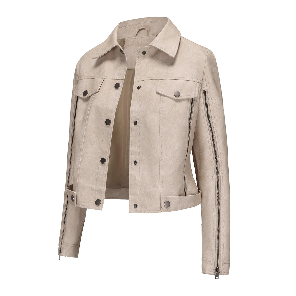 Streetwave Womens Faux Leather Short Jacket With Zipper Details For Trendsetting Style