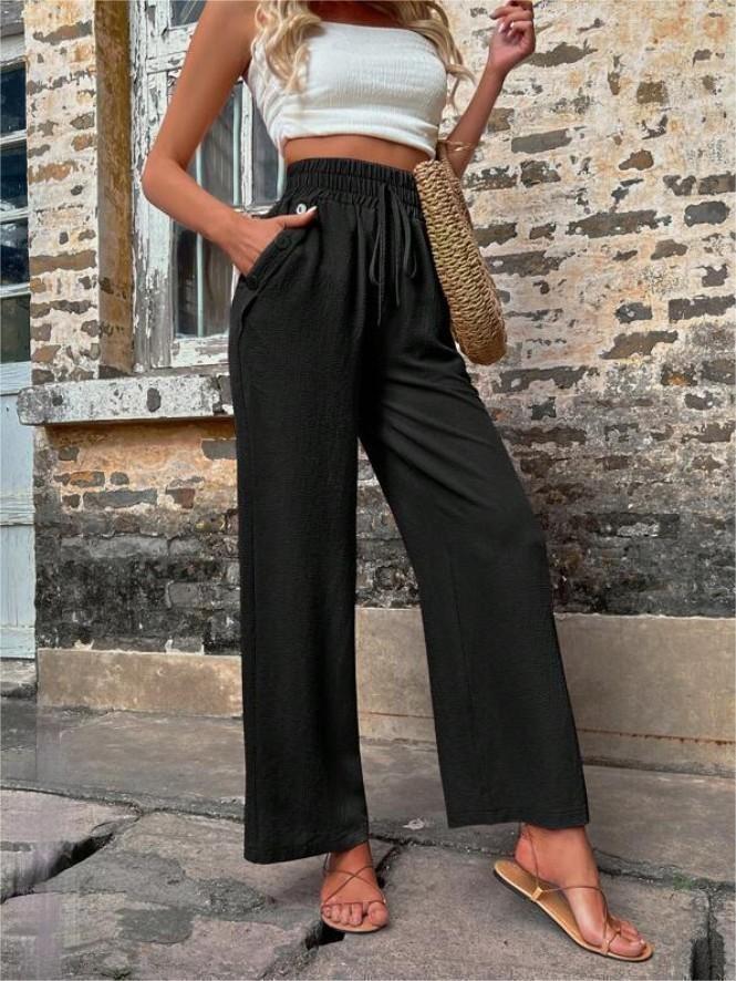 Streetwave Women's Elegant Casual Pants With Elastic Waist And Side Pockets For All Day Comfort