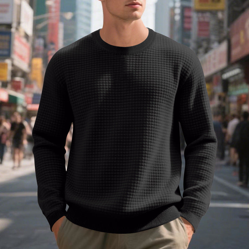 Street Wave Mens Textured Knit Sweater Warm Structured Fabric Crew Neck Premium Comfort For Cold Weather