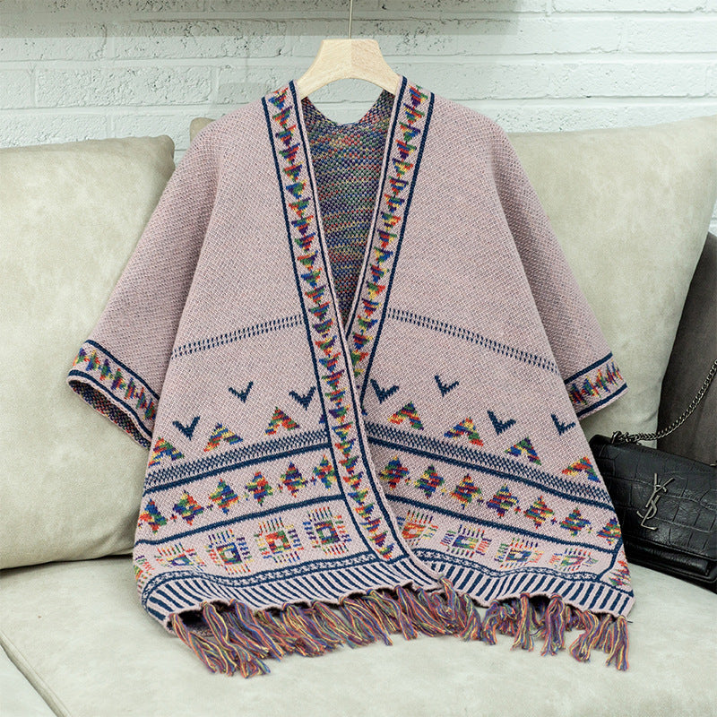 Street Wave Poncho For Women With Colorful Ethnic Print For Cozy Chic Warmth And Versatility