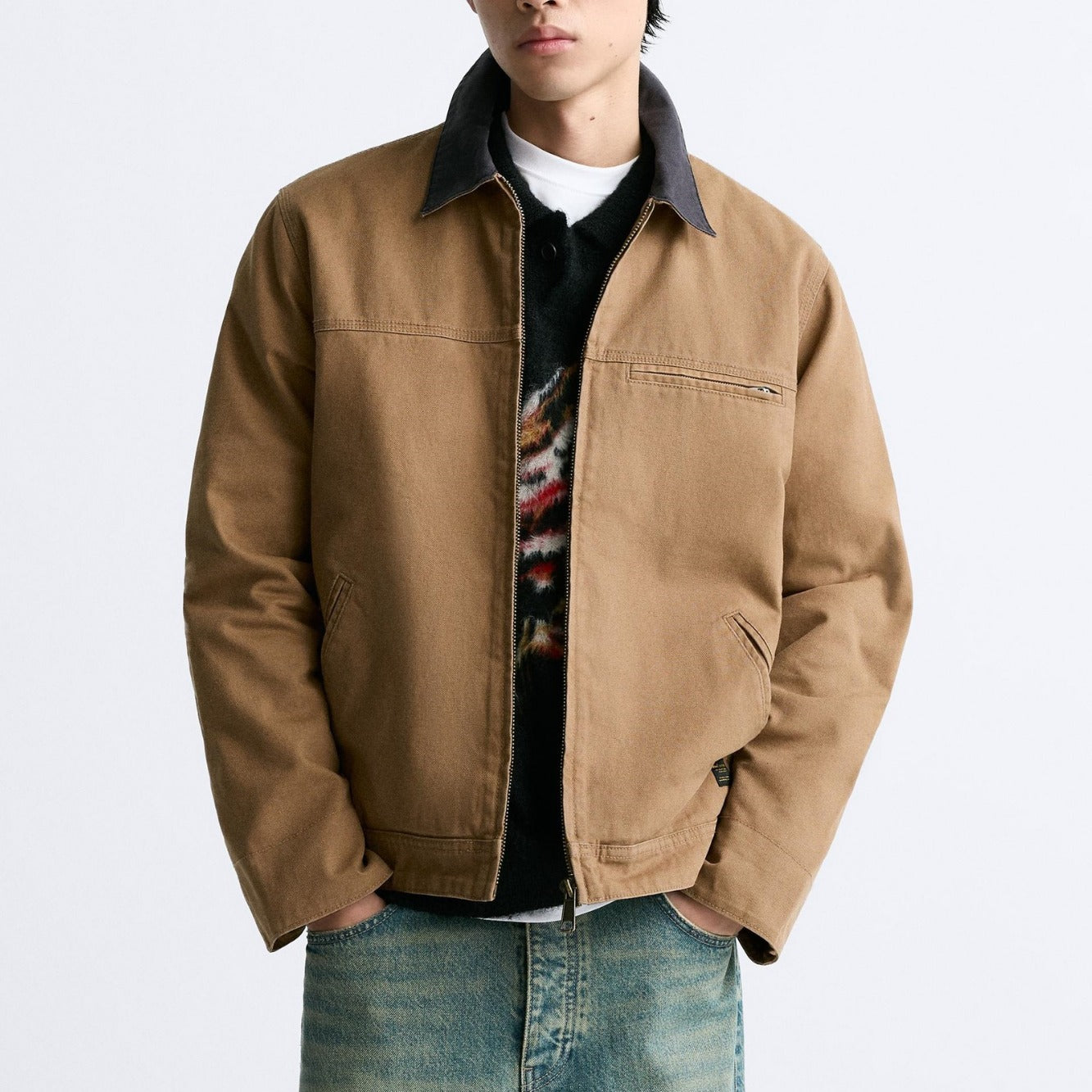Street-wave Mens Versatile Durable Work Jacket With Zippered Chest Pocket Rugged Comfort