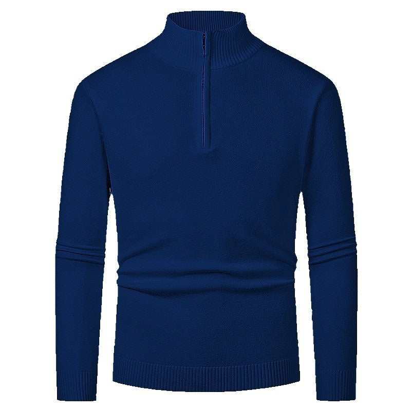 Street-wave Men's Half Zip Pullover With Stand Collar, Premium Knit, Everyday Style
