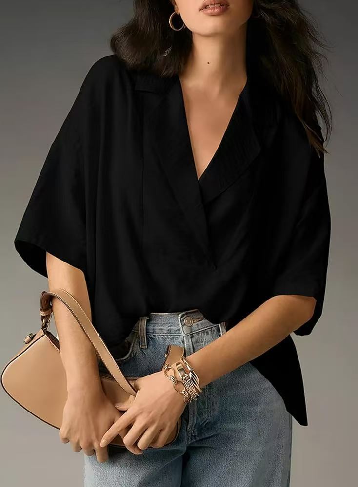 Street-wave Women's Loose Oversized Blouse With V-Neck, Modern Cut, Effortless Chic