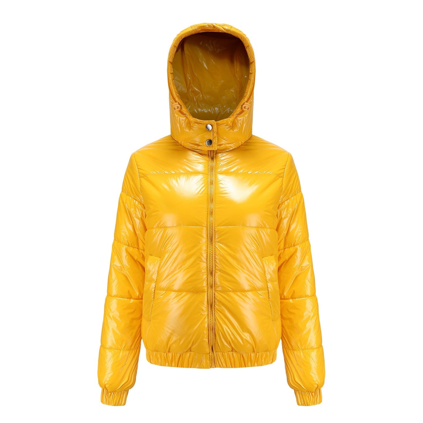 Street Wave Womens Burgundy Glossy Puffer Jacket With Hood Water Resistant Warm Winter Coat