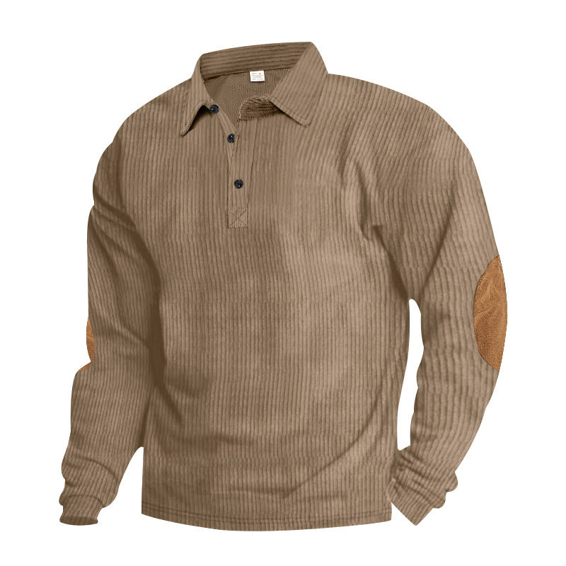 Street-wave Men's Long Sleeve Shirt With Structured Design And Elbow Patch, Soft Cotton For Smart Casual