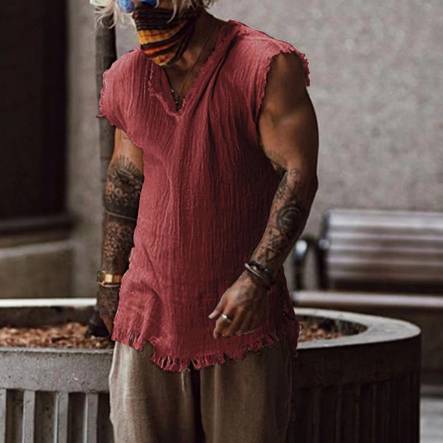 Men's V-Neck Shirt With Frayed Hem Street-Wave Casual Everyday Fashion For Men Ultra Comfortable