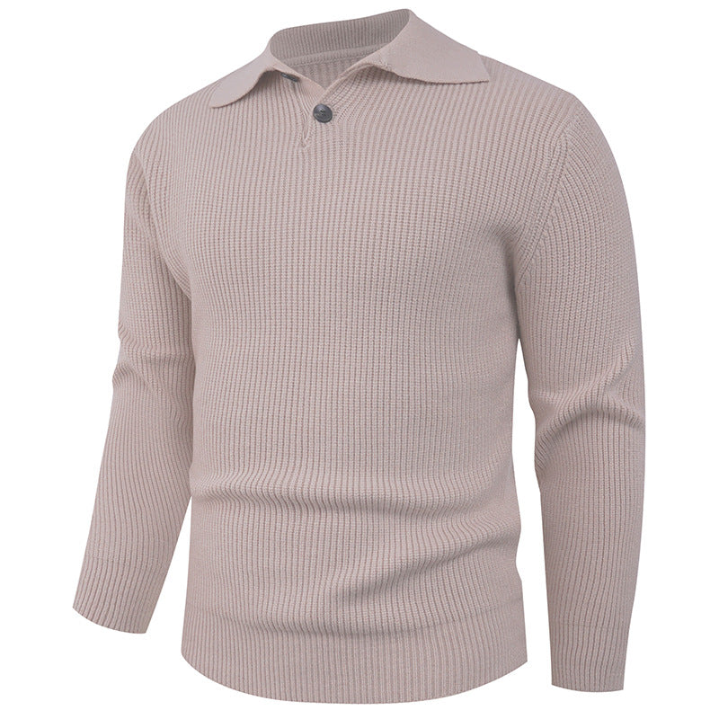 Street-Wave Men's Polo Knit Sweater With Modern Collar And Functional Button Closure For Style-Conscious Men