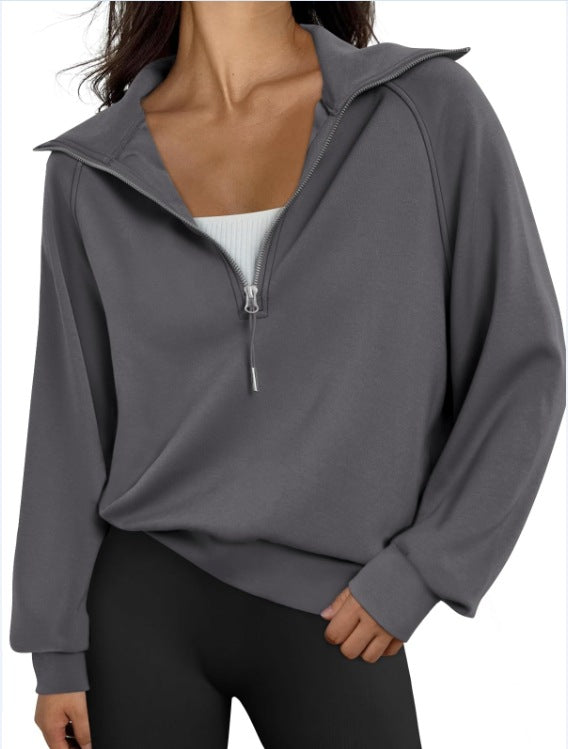 Street-wave Womens High Collar Zip Sweatshirt Cozy Versatile Casual Pullover For Everyday Wear