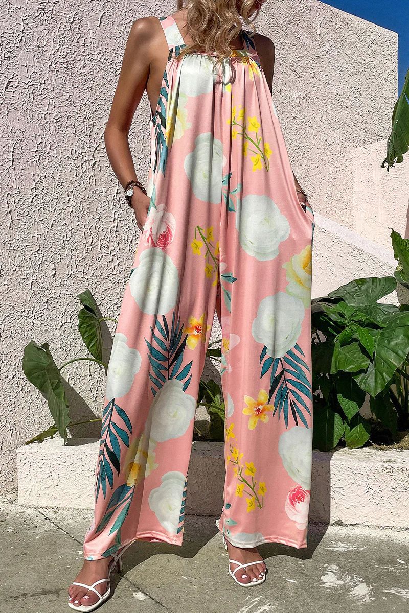 Street Wave Women Jumpsuit Loose Fit Wide Leg Lightweight Printed Strapless