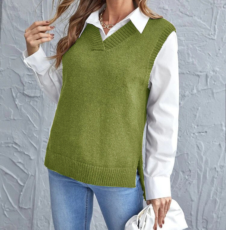 Streetwave Womens Layering Knit Vest V Neck Pullover For Casual Everyday Style Versatile Comfort