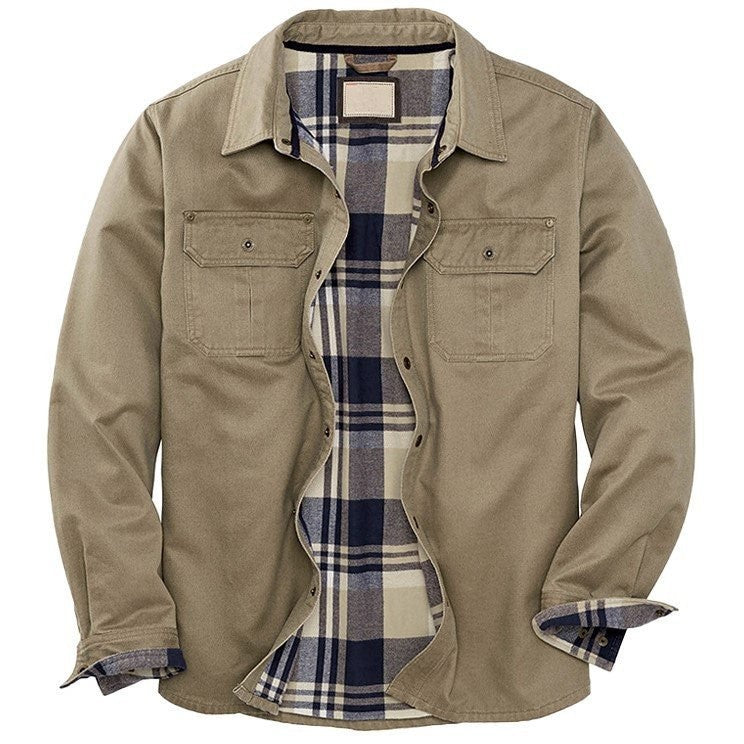 Men's Shirt Jacket With Plaid Lining And Chest Pockets By Street-wave Durable Cotton Blend