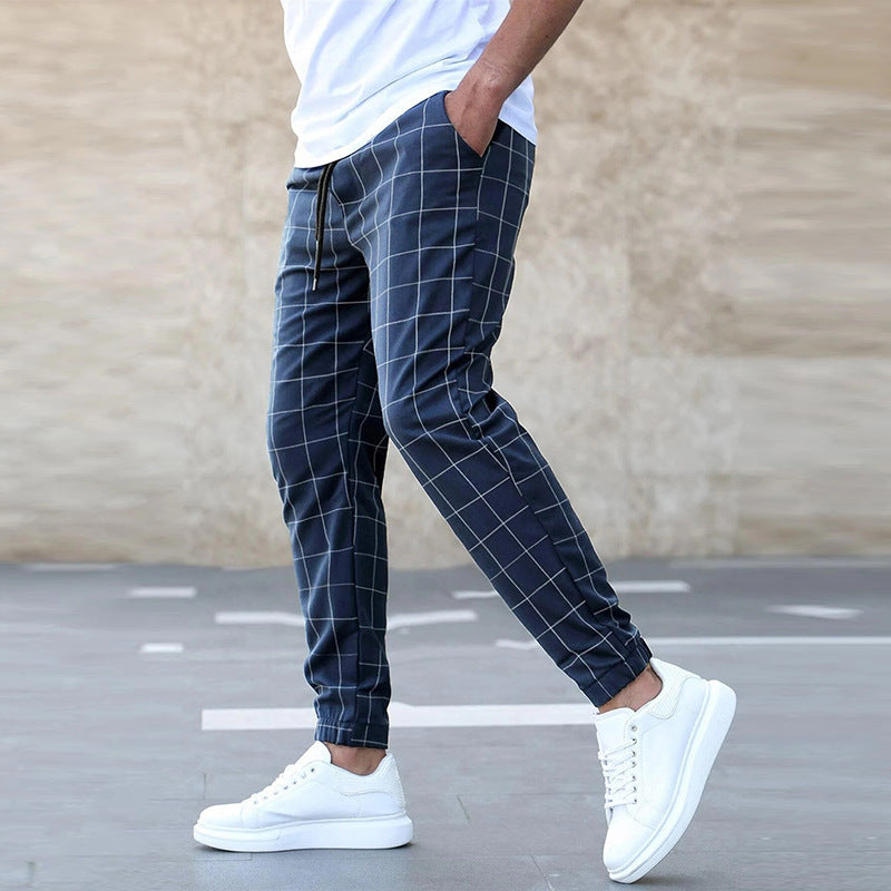Street Wave Plaid Joggers For Men Windproof Lightweight Casual Pants Available In Sky Blue Black Khaki