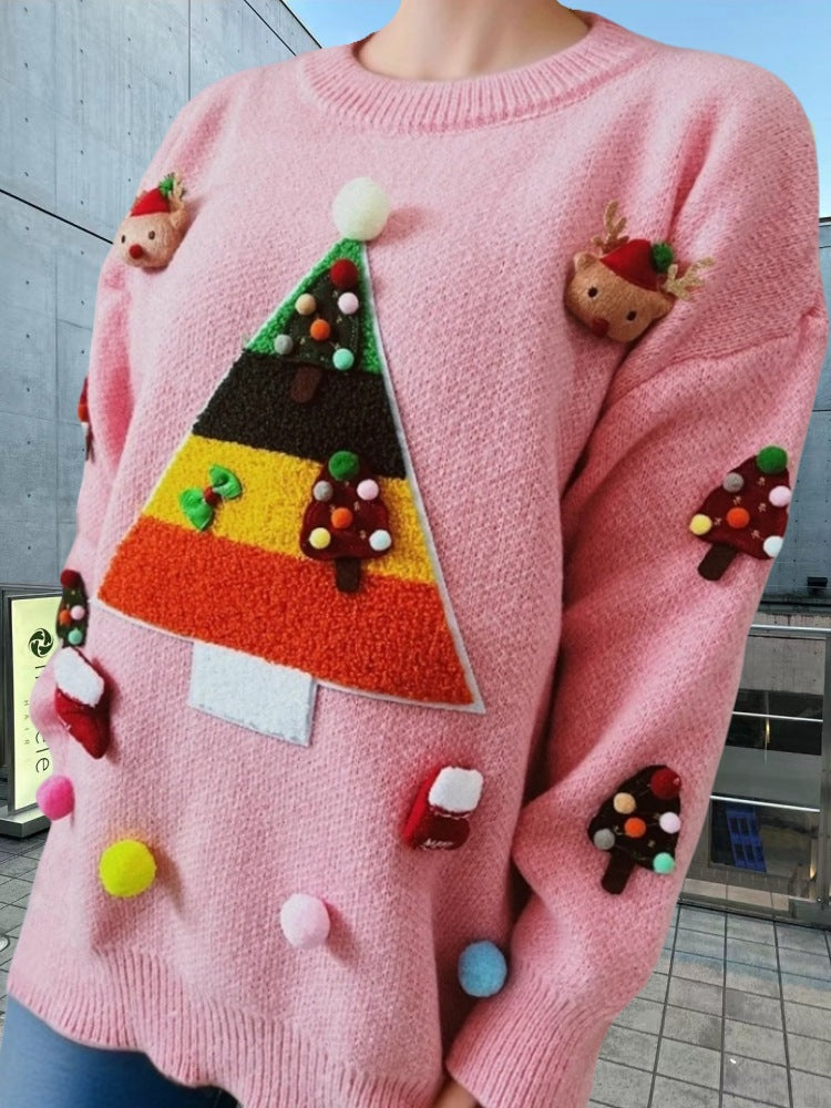 Street Wave Womens Christmas Sweater With 3D Elements And Festive Appliques Cozy Holiday Knit For Women
