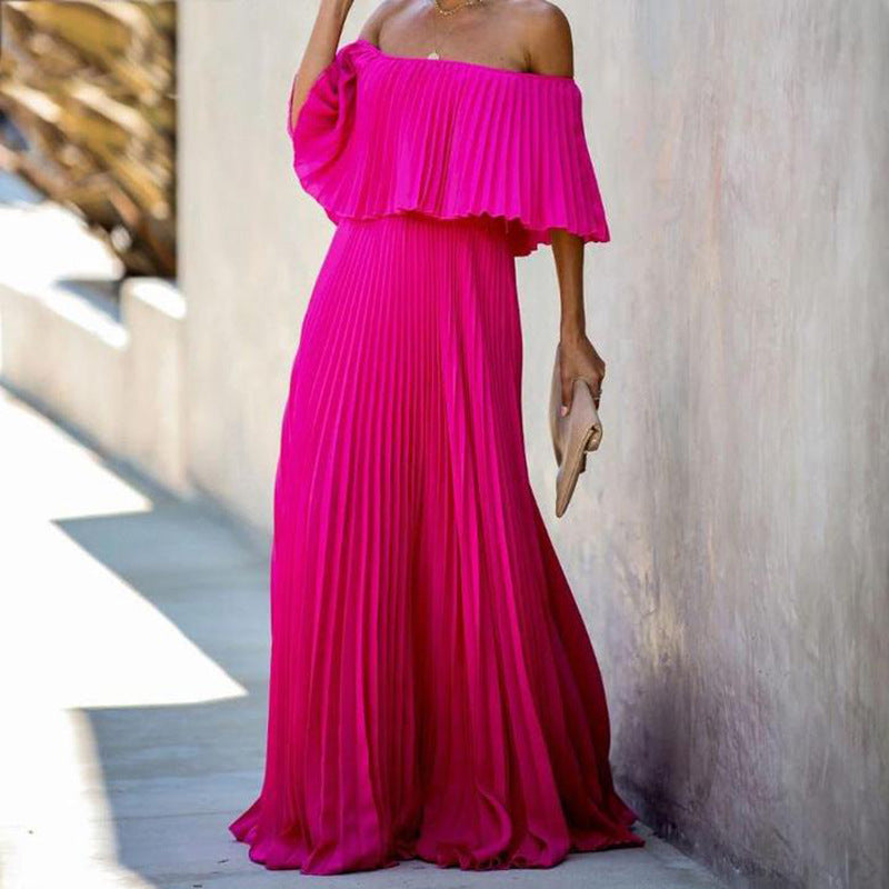 Street Wave Womens Maxi Dress Off Shoulder With Asymmetric Pleated Fall For Elegant Summer Parties