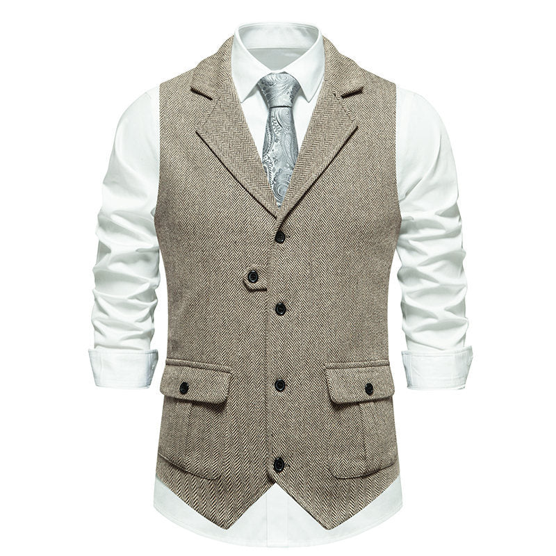 Street Wave Men's Herringbone Suit Vest With Practical Pockets Modern Formal Waistcoat for Gents