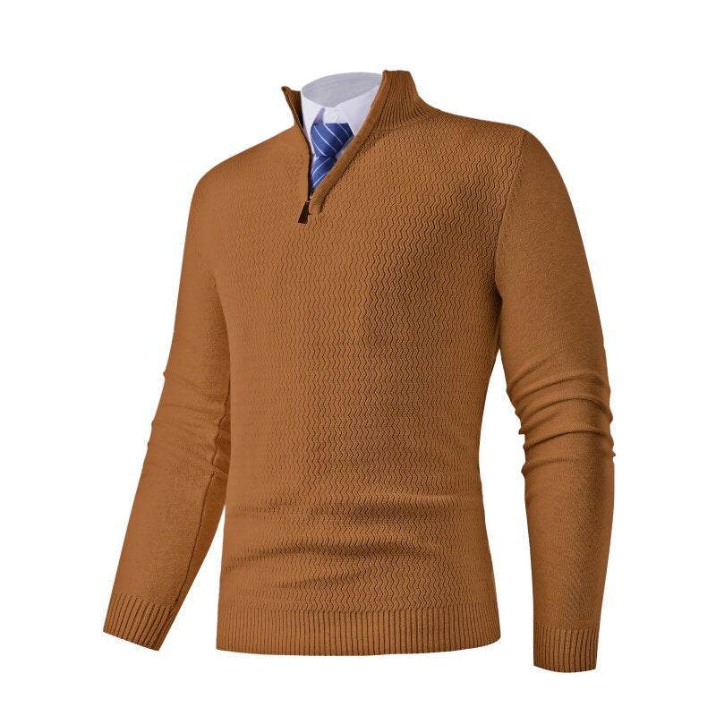 Street-wave Men's Knit Pullover With Stand Collar Textured Design Soft Comfort All Season