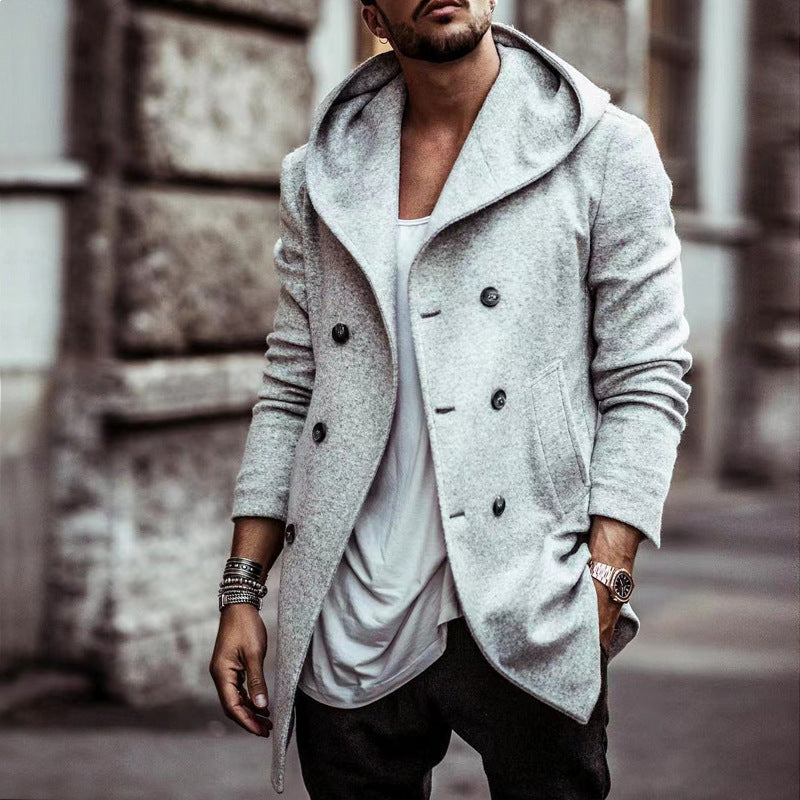 Street Wave Hooded Coat For Men Elegant Double Breasted Winter Warmth For Fashion Forward Gentlemen