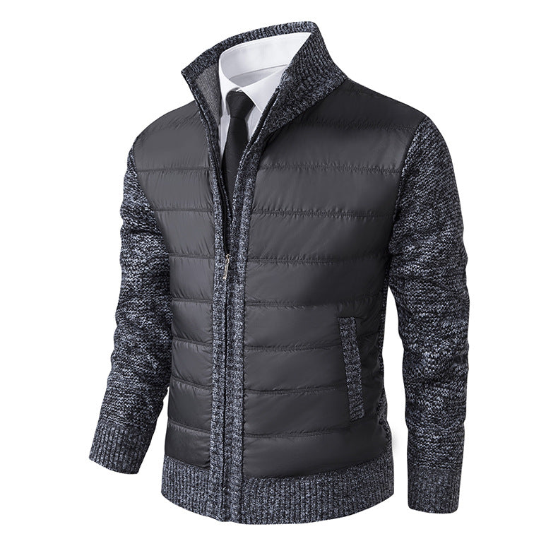 Street-Wave Men's Insulated Transitional Jacket With High Collar And Structured Knit Sleeves For Weatherproof Warmth