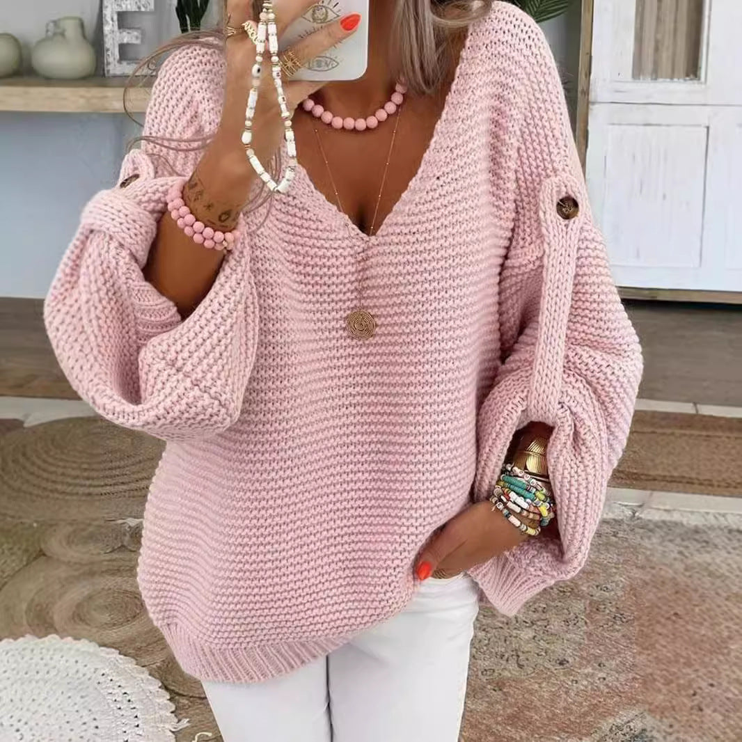 Streetwave Womens Chunky Knit V Neck Sweater Cozy Warmth Soft Wool Relaxed Fit Everyday Essentials