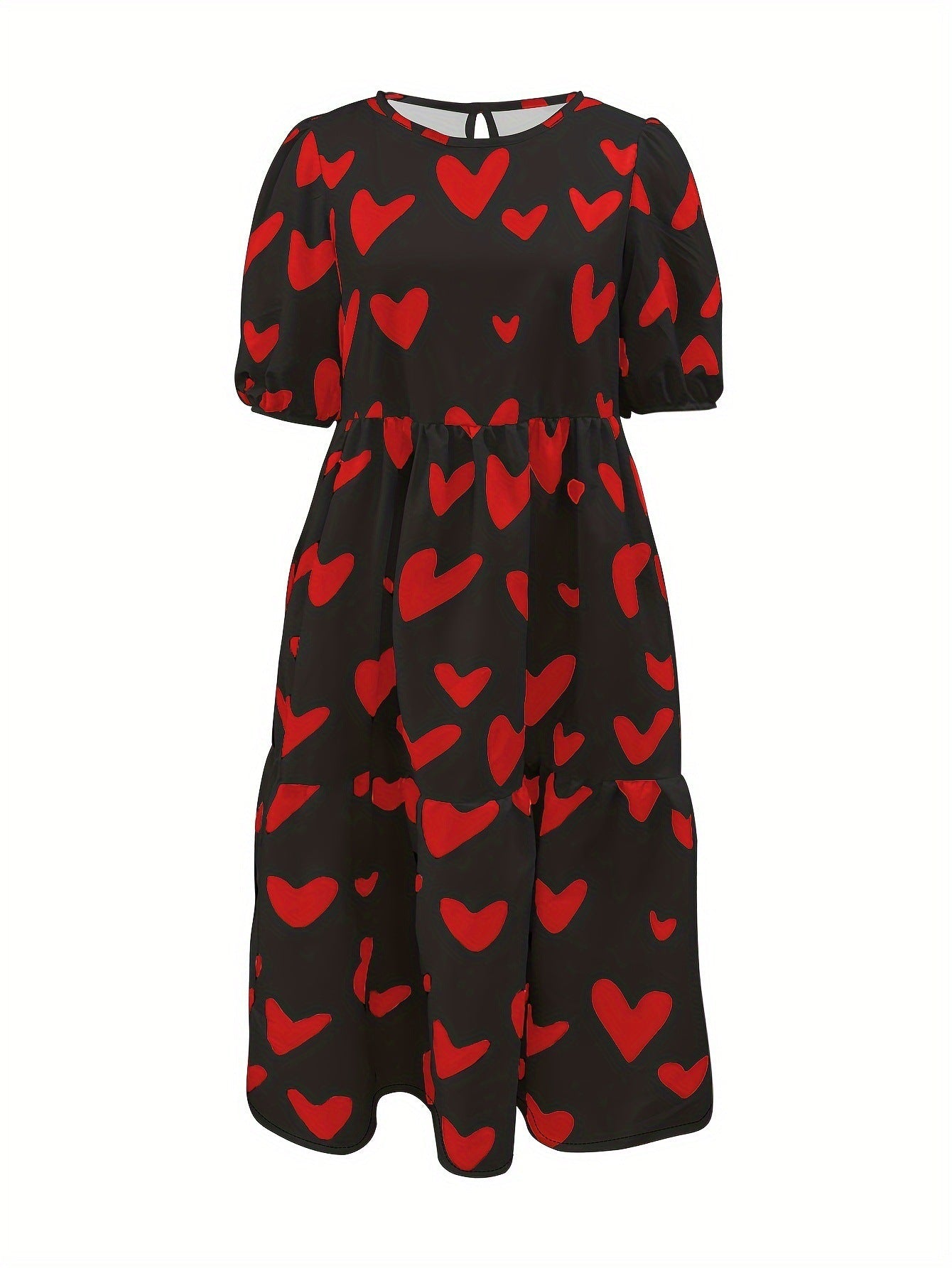 Streetwave Heart Pattern Dress With Airy Sleeves For Women Effortless Chic Casual Everyday Wear