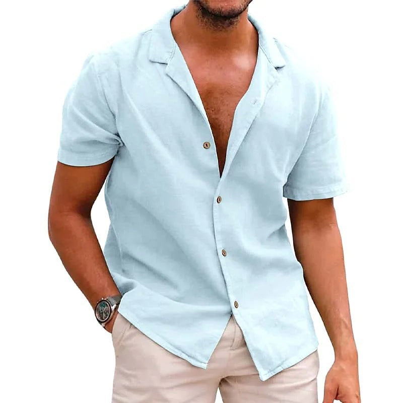 Linen Short Sleeve Shirt For Men By Street-Wave Lightweight Breathable Summer Essential