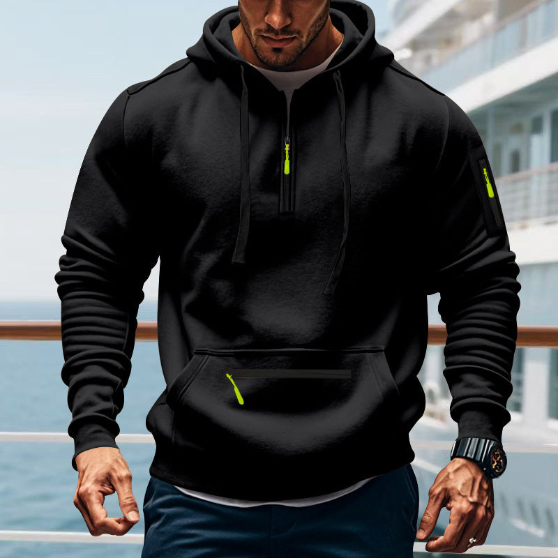 Men Street Wave Hooded Sweatshirt With Two Way Zip And Side Pockets Sporty Versatile Everyday