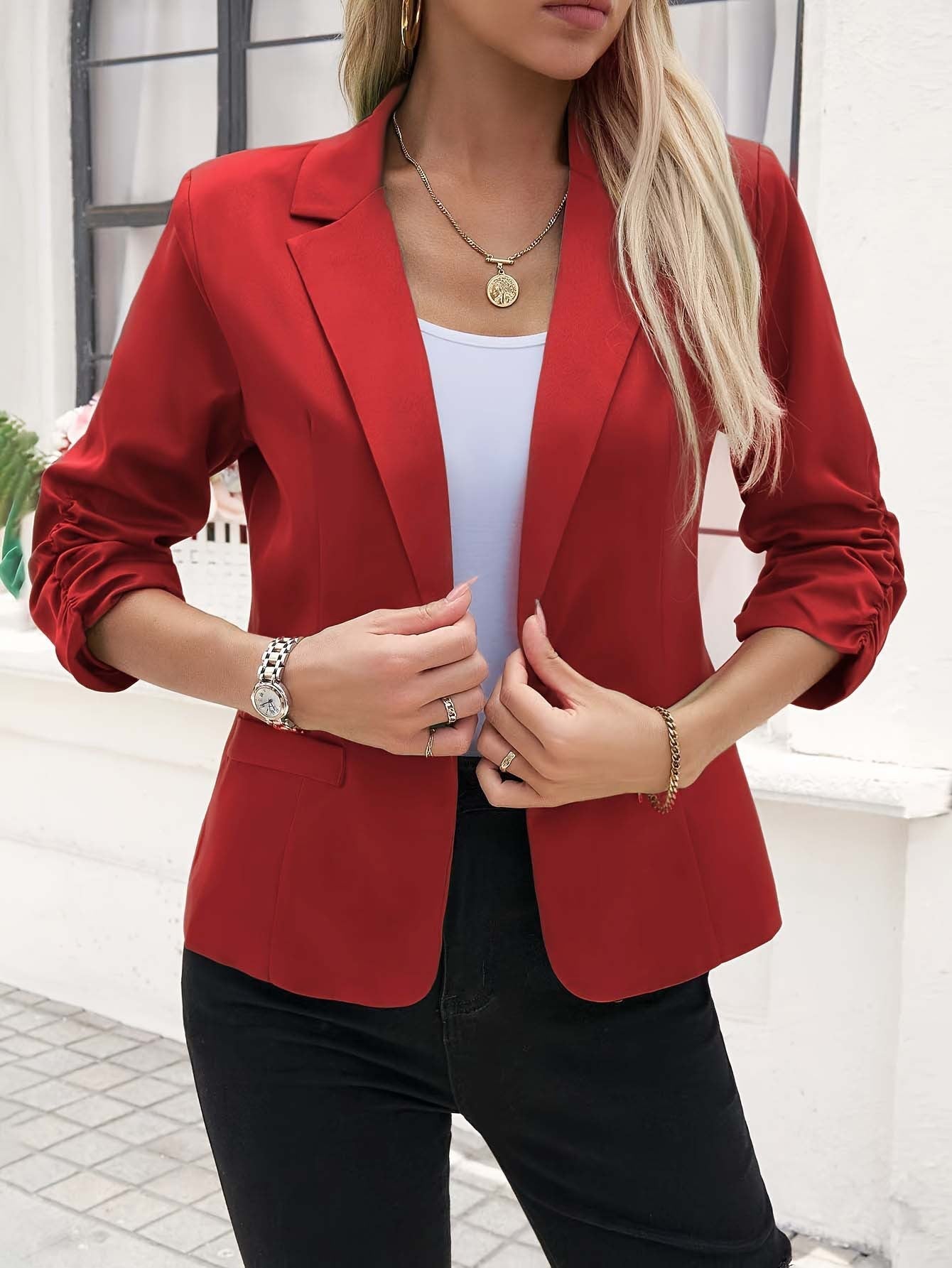Street-Wave Womens Blazer Jacket With Innovative Cut And Elastic Sleeves For Chic Everyday Wear