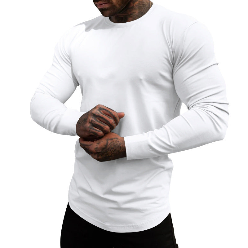 Mens Soft Cotton Blend Long Sleeve Shirt With Round Neck Street-wave Comfortable Everyday Essential