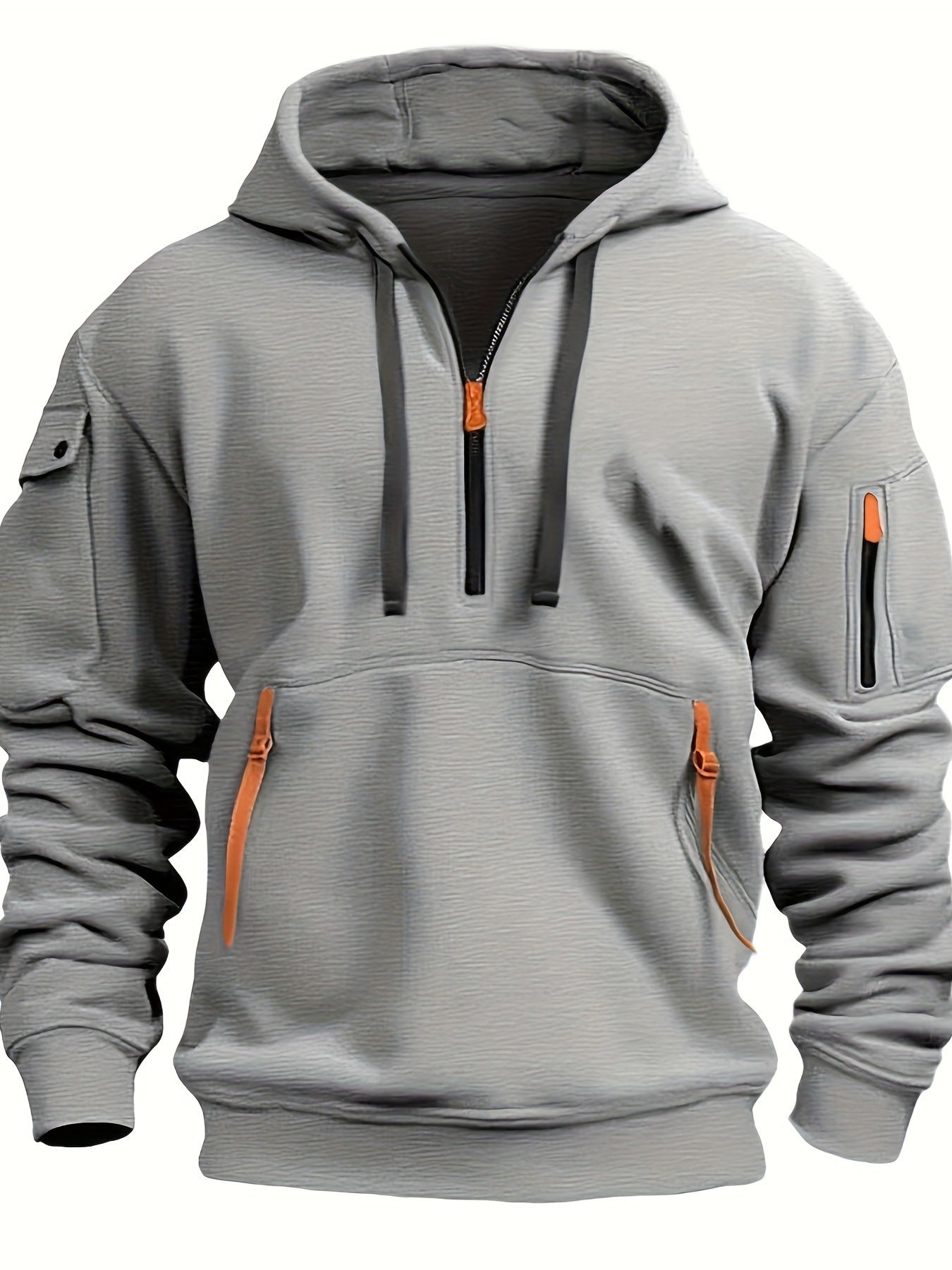 Street-wave Men Hooded Sweatshirt With Side Zip Breathable Fabric And Versatile Neon Zip Pockets