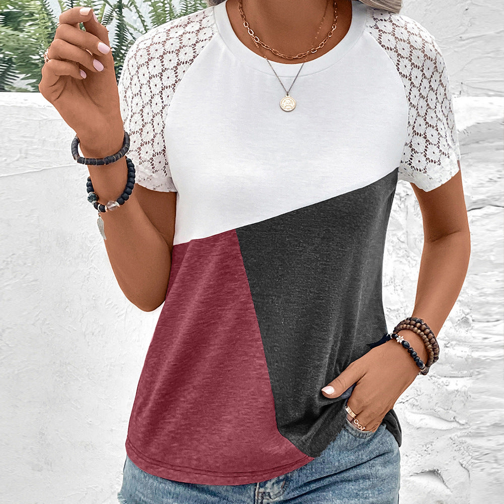 Nordisk Flair Womens Lace Sleeves T Shirt Relaxed Fit Cotton Blend Casual Chic