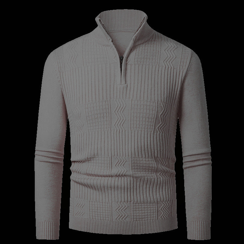 Street-Wave Men's Knit Sweater With Modern Zip Closure And Textured Surface For Style-Minded Men