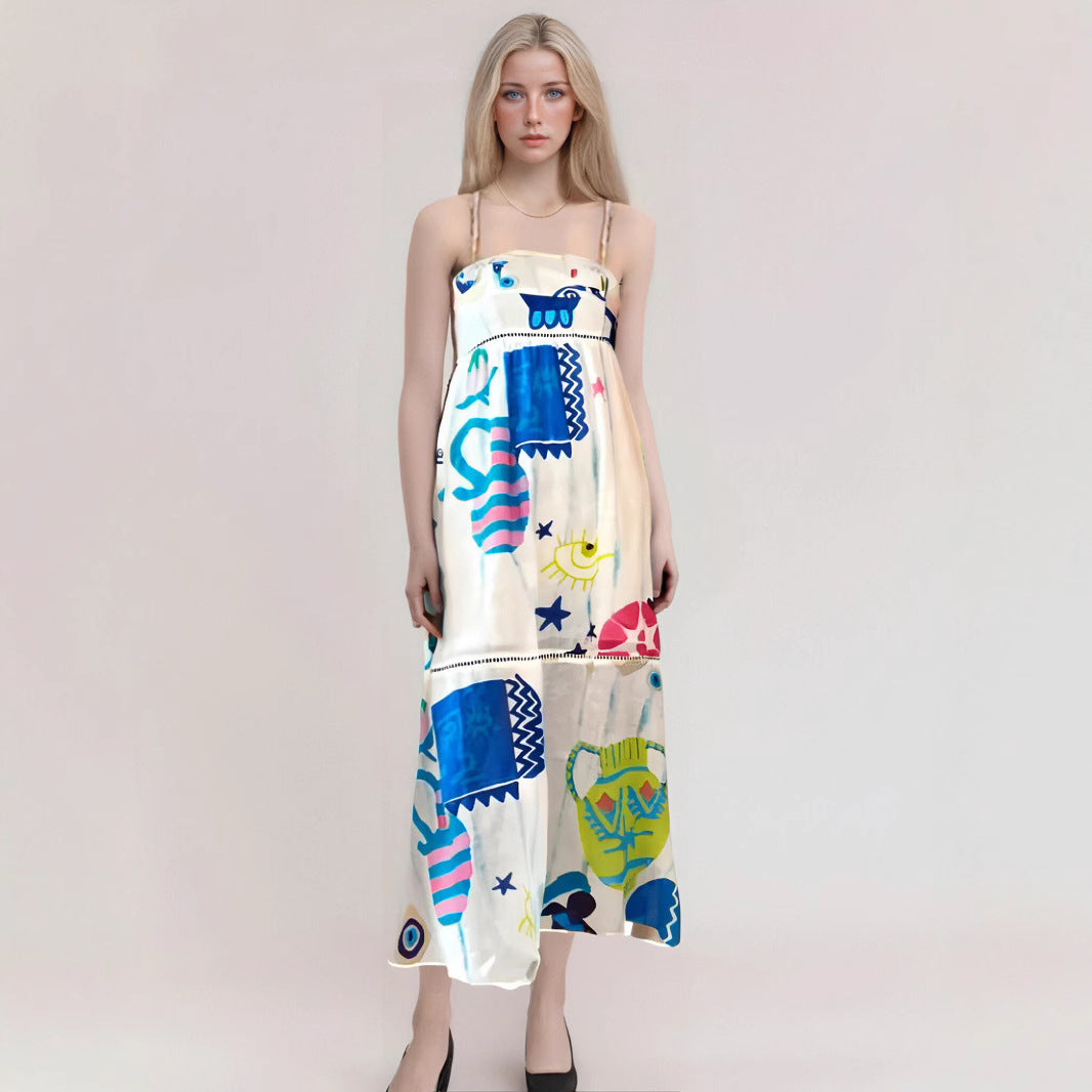 Street-Wave Women's Maxi Dress Strapless High Waist Flowy Chic Abstract Print