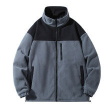 Street-Wave Mens Fleece Jacket With High Collar And Zipper Pockets For Outdoor Warmth