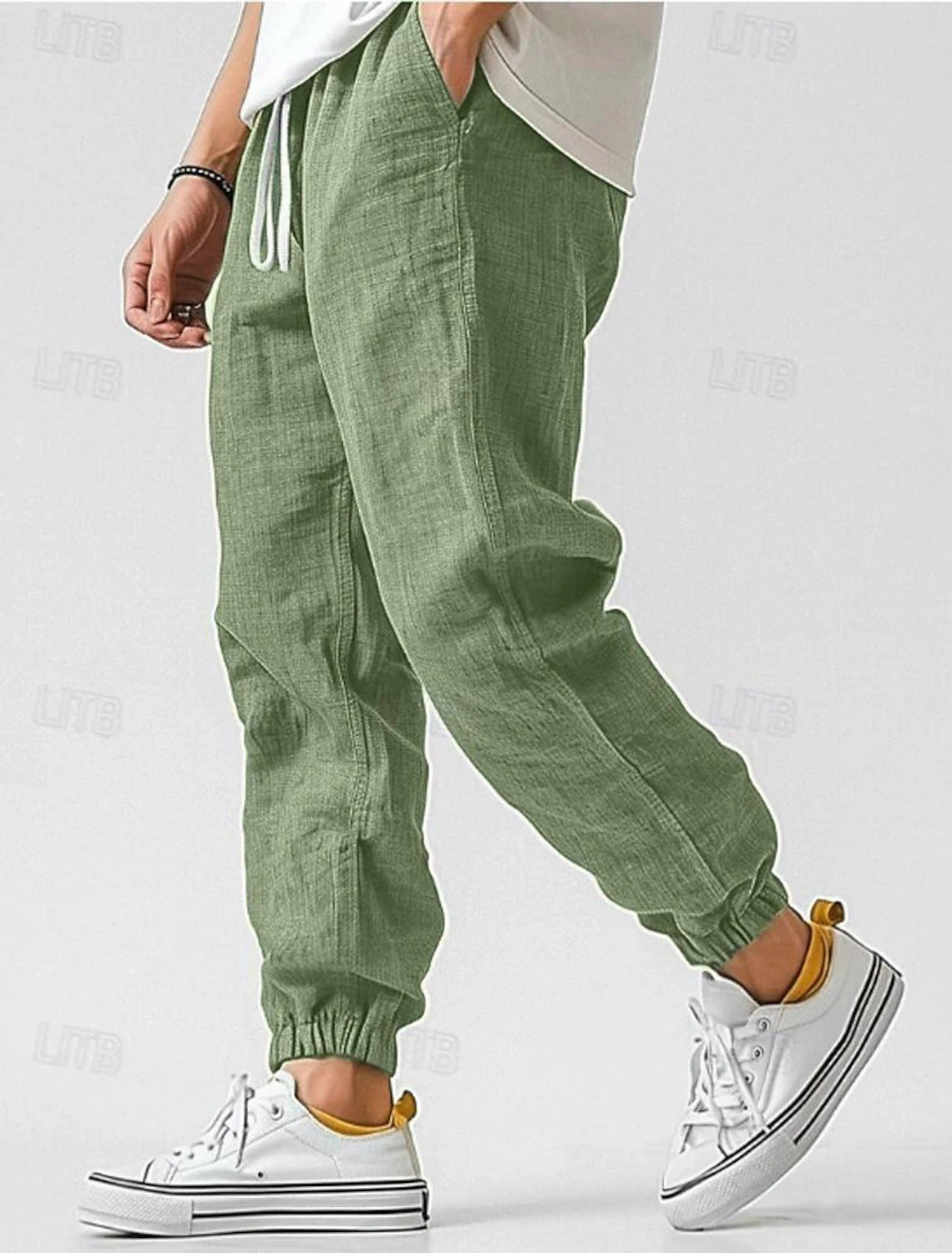 Streetwave Men Comfortable Linen Pants With Elastic Waistband And Side Pockets For Everyday Wear