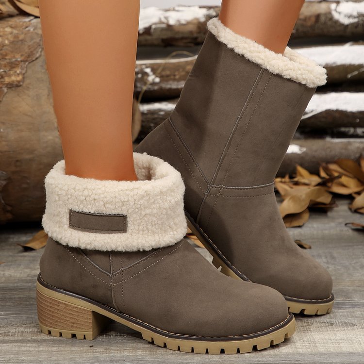 Street-wave Womens Warm Ankle Boots With Plush Shearling Collar Cozy Winter Fashion