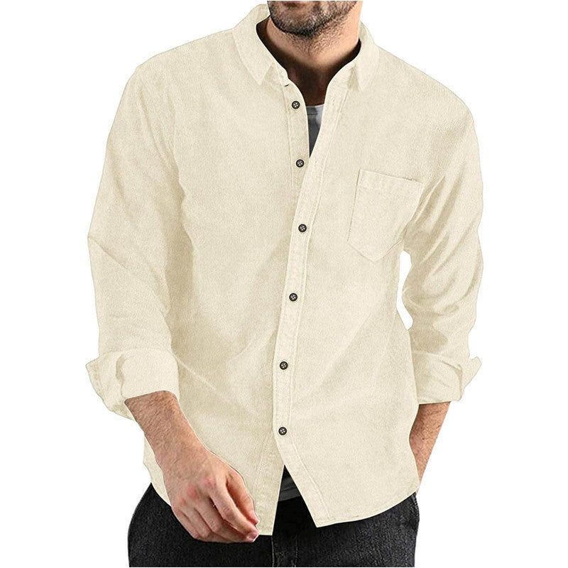 Corduroy Shirt For Men Street-Wave With Chest Pocket And Button Down Collar Casual Everyday Comfort