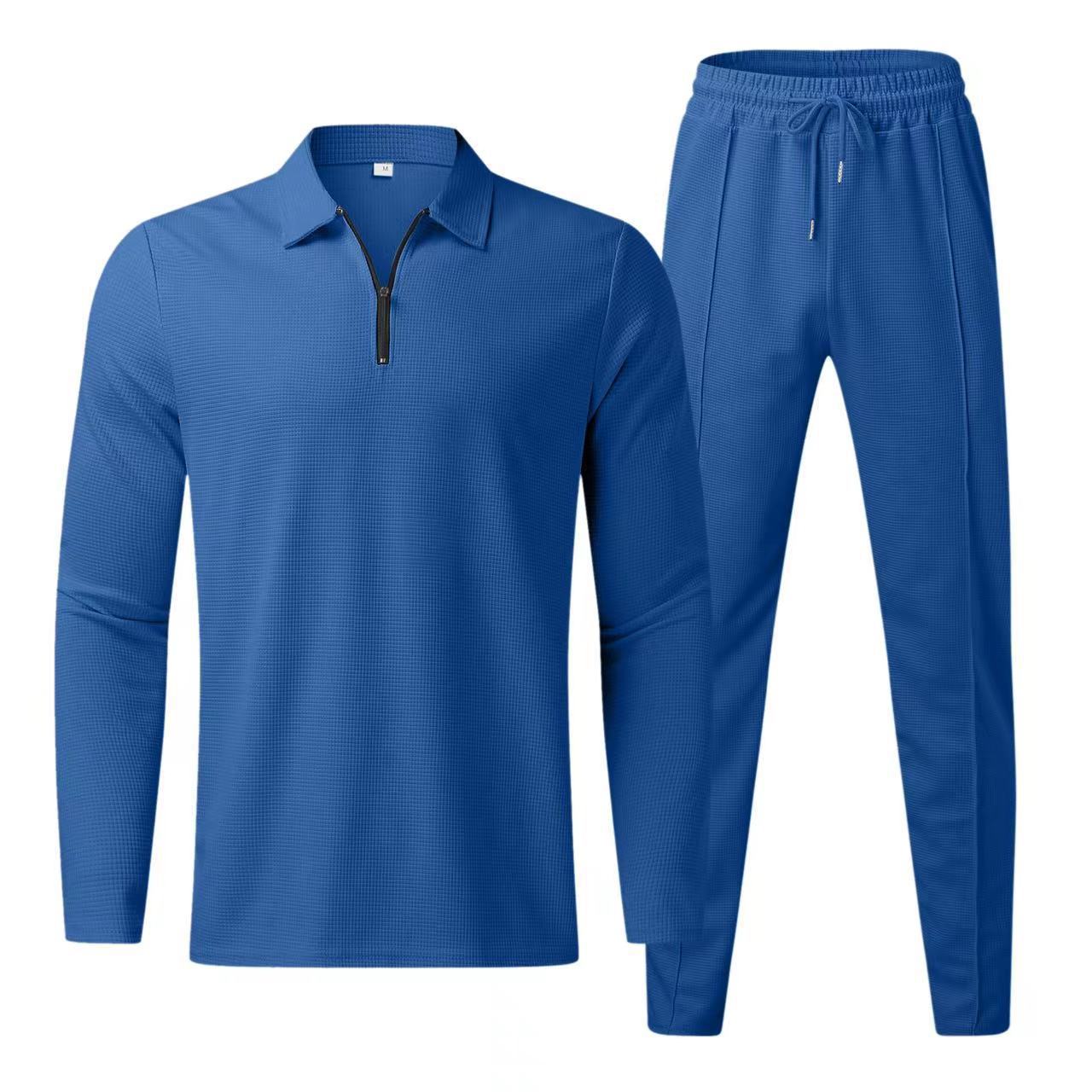 Street Wave Mens Sporty Leisure Set With Polo Collar Zip Top And Joggers Breathable Ultra Comfortable All Day Comfort