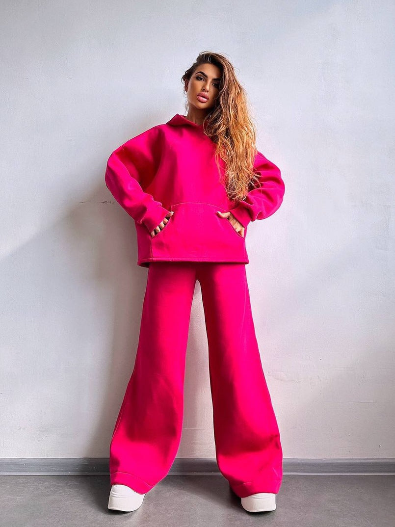 Street-wave Women's Oversized Hoodie And Wide Lounge Pants Set Cozy Comfort Effortless Streetwear