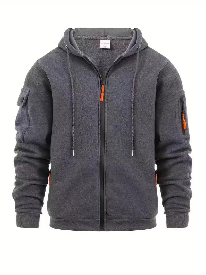 Street-wave Men's Functional Hoodie Jacket With Zip Pockets For Outdoor Warmth And Breathable Comfort