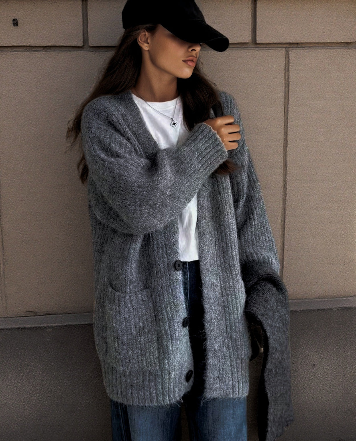 Street-wave Womens Chunky Knit Cardigan With Unique Texture Patterns And Pockets