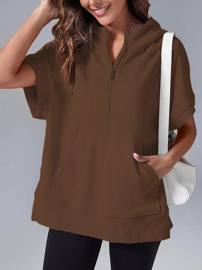 Street-Wave Women's Lightweight Hoodie Half Zip With Front Kangaroo Pocket For Casual Comfort