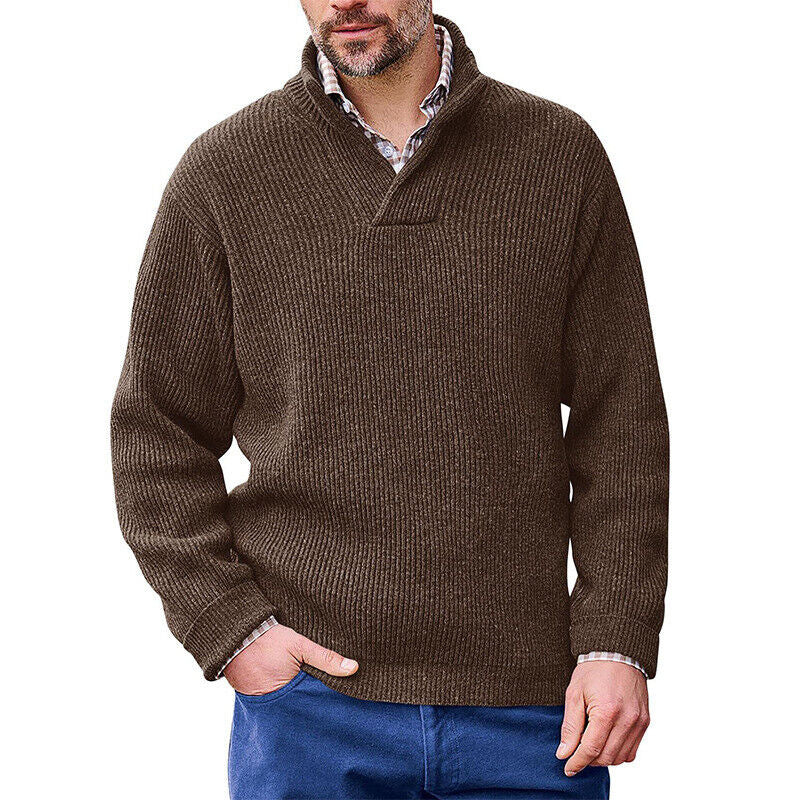 Streetwave Mens Knit Pullover With Modern Stand Collar And Fine Rib Texture Warmth And Comfort