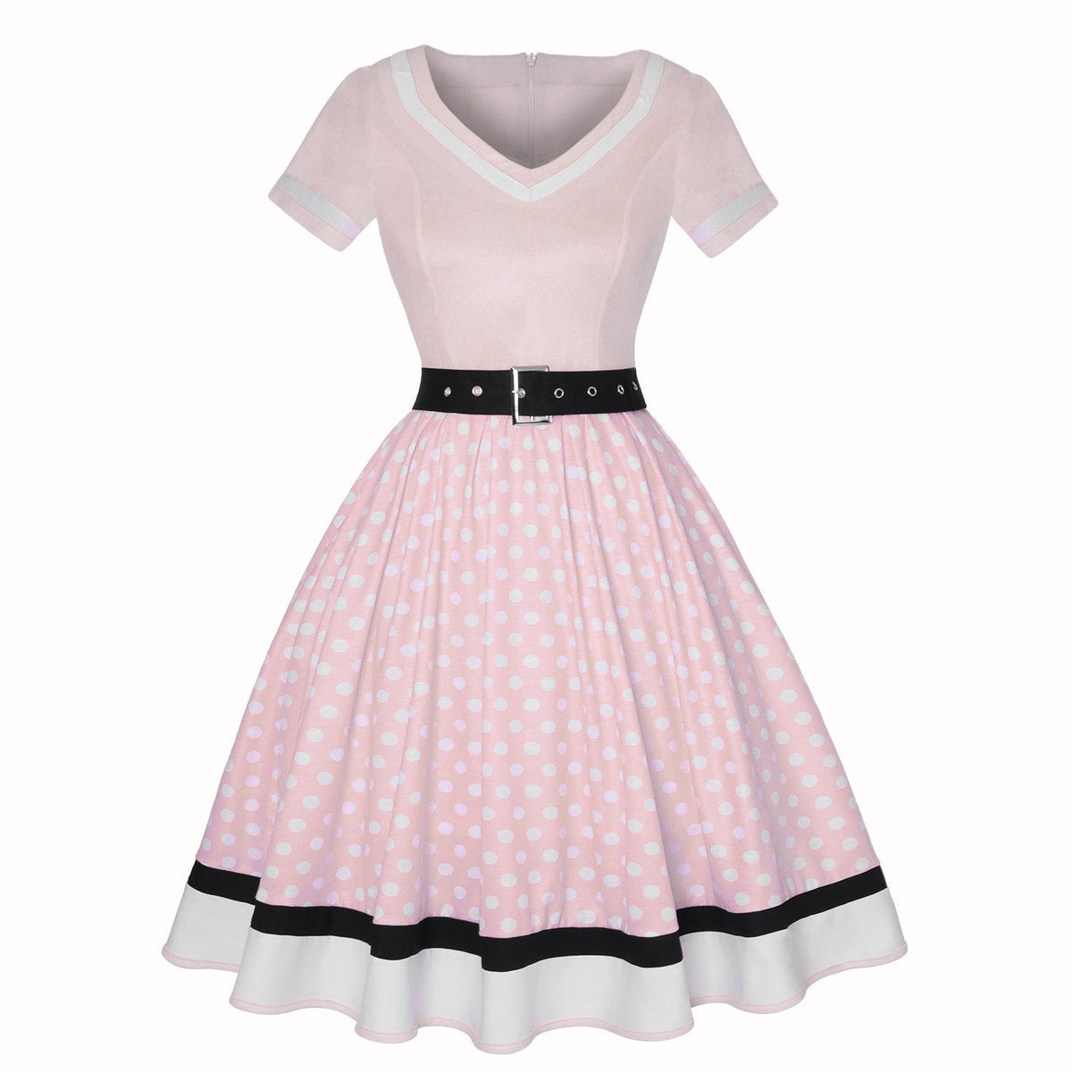 Street-wave Vintage Hepburn Polka Dot Dress For Women Belted Waist Retro Chic A-Line Midi