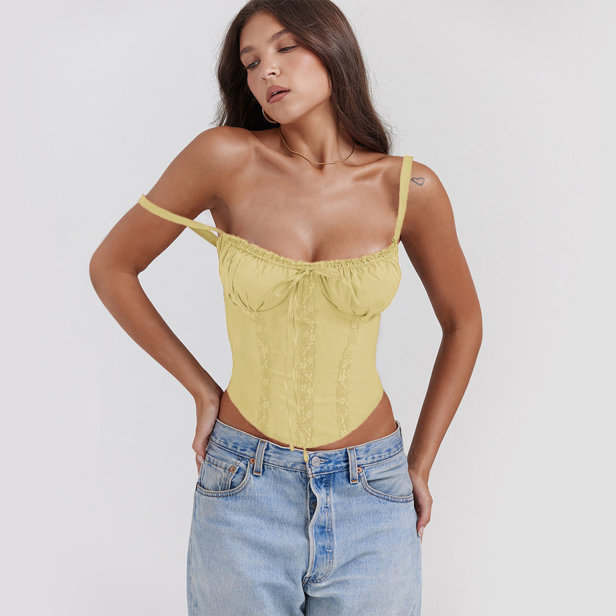Street Wave Satin Cropped Camisole Top For Women Slim Fit Lace Spaghetti Straps