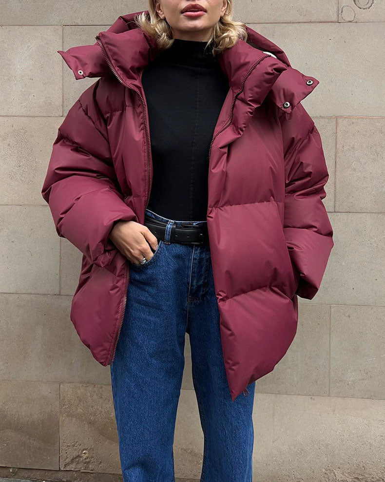 Street Wave Timeless Cotton Hooded Puffer Jacket For Women Cozy Loose Fit Comfort