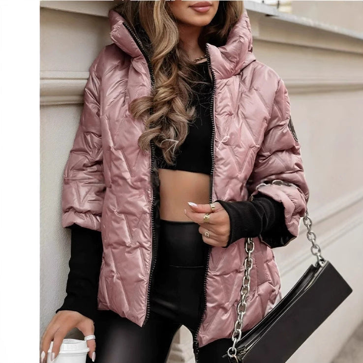 Street-wave Women's Quilted Jacket With High Collar And Wide Sleeves Lightweight Puffer For Transitional Seasons