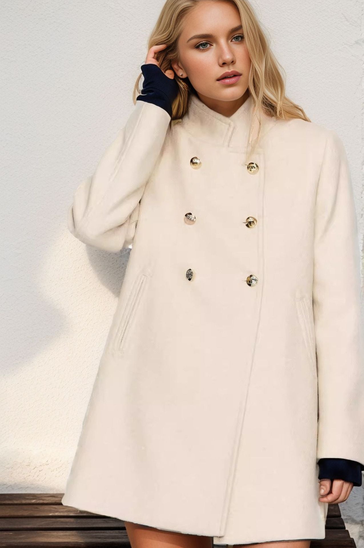 Womens Short Double Breasted Coat With Stand Collar Streetwave For Modern Fashion Lovers