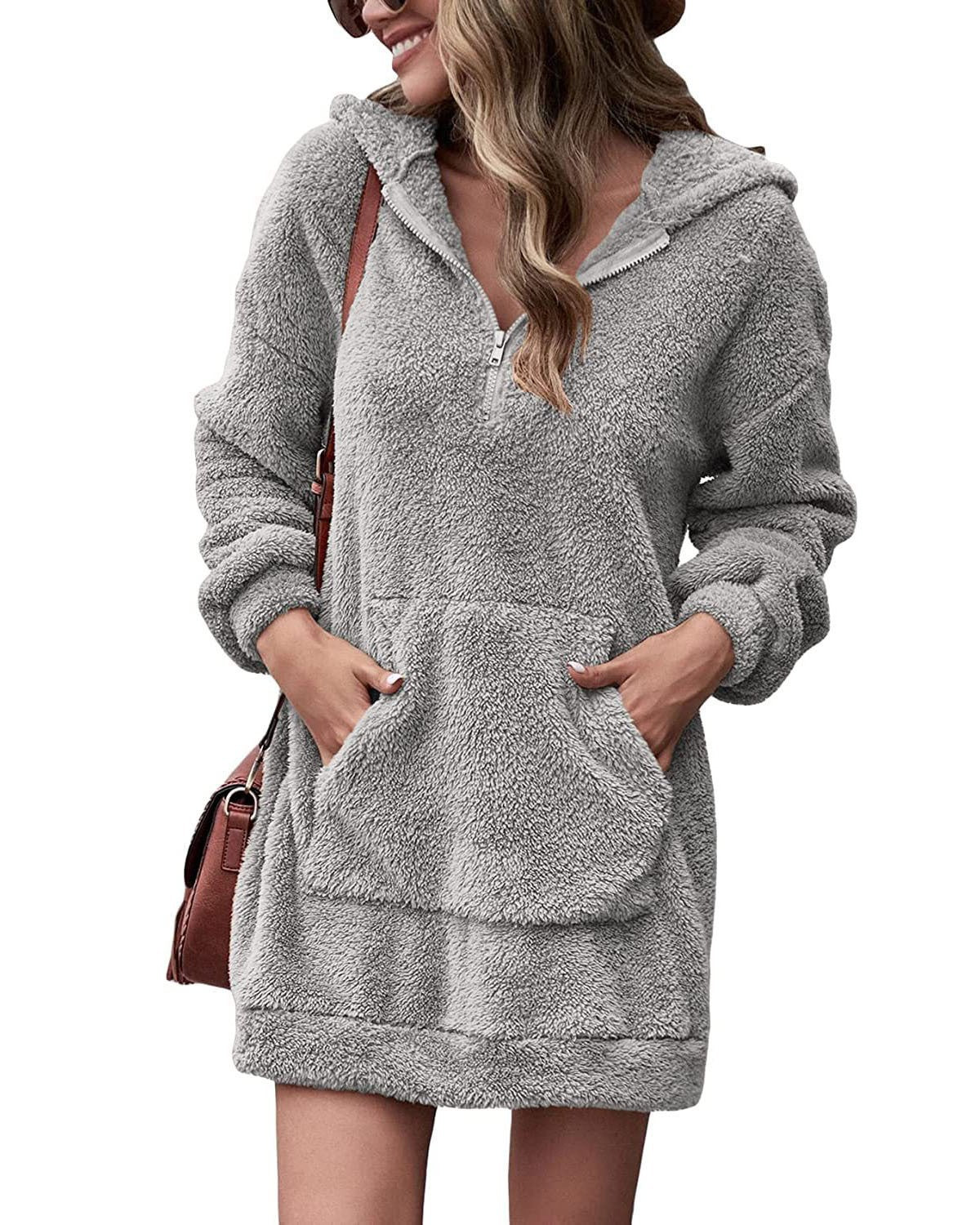 Street Wave Cozy Hoodie Dress For Women With Pockets And Half Zip Soft Comfort Everyday Wear