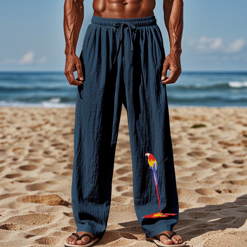 Street-Wave Men's Lightweight Breathable Beach Pants With Colorful Parrot All-Day Print