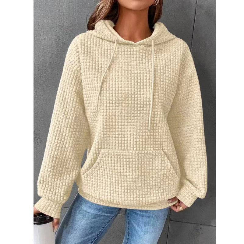 Women Waffle Knit Hoodie by Street Wave With Kangaroo Pocket Cozy All Day Comfort Casual Fit